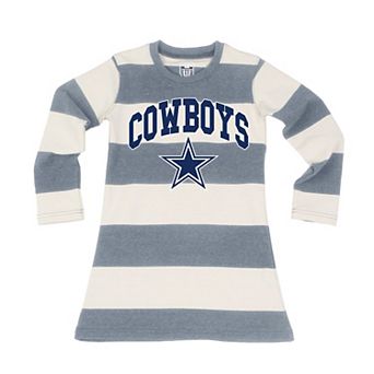 Girls Toddler Wes & Willy Gray/White Dallas Cowboys Long Sleeve Rugby Tri-Blend Dress