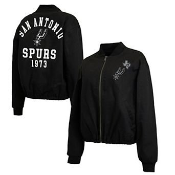 Women's WEAR by Erin Andrews Black San Antonio Spurs Denim Full-Zip Bomber Jacket