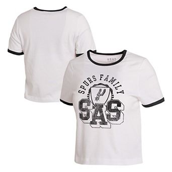 Women's WEAR by Erin Andrews White San Antonio Spurs Cropped Ringer Baby T-Shirt