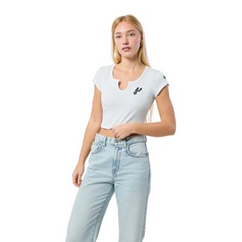 Women's Hype and Vice White San Antonio Spurs Cali Cropped Notch Neck T-Shirt