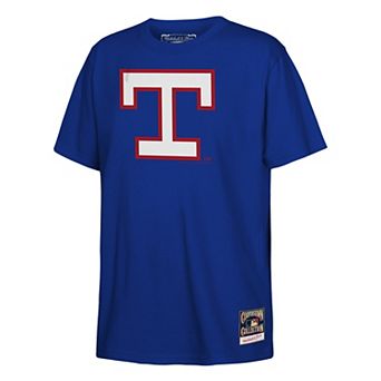Youth Mitchell & Ness Royal Texas Rangers Retro Logo T-Shirt