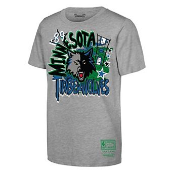 Youth Mitchell & Ness Heather Gray Minnesota Timberwolves Hardwood Classics Play by Play T-Shirt