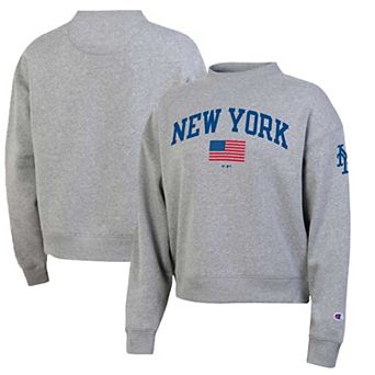 Women's Champion Heather Gray New York Mets Americana Triumph Fleece Tri-Blend Sweatshirt