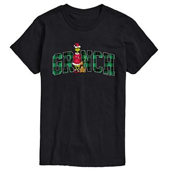 Men's Dr. Seuss The Grinch Christmas Plaid Logo Short Sleeve Graphic T-Shirt