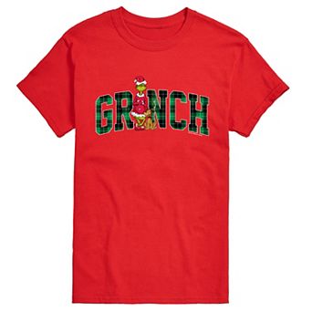 Men's Dr. Seuss The Grinch Christmas Plaid Logo Short Sleeve Graphic T-Shirt