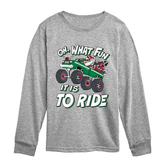 Boys 8-20 "Oh, What Fun It Is To Ride" Santa Monster Truck Long Sleeve Graphic Tee