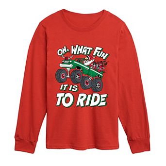 Boys 8-20 "Oh, What Fun It Is To Ride" Santa Monster Truck Long Sleeve Graphic Tee