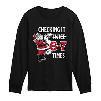 Boys 8-20 Santa Checking It 6-7 Times Long Sleeve Graphic Tee