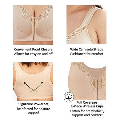 Exquisite Form FULLY Wireless Cotton Back & Posture Support Bra with Front Closure & Lace - 5100531