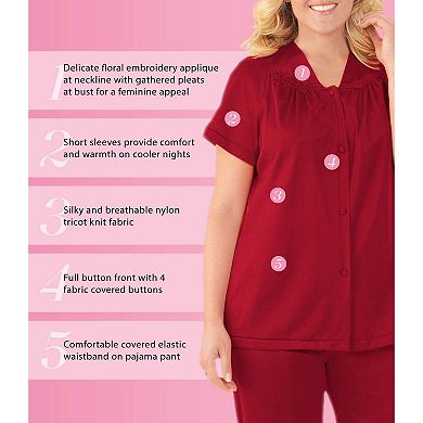 Exquisite Form Plus Size Nylon Tricot Short Sleeve Matching Pajama Set (1X - 3X) - 90807