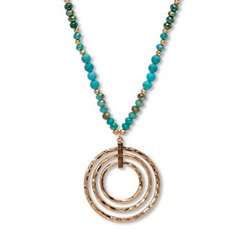 Round Genuine Turquoise Hammered Goldtone Endless Necklace, 30 in