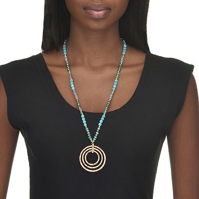Round Genuine Turquoise Hammered Goldtone Endless Necklace, 30 inches