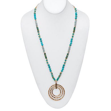 Round Genuine Turquoise Hammered Goldtone Endless Necklace, 30 inches