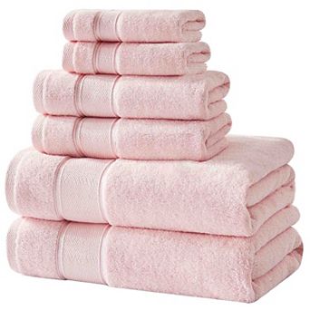 BOGASYL Cotton 6 pc Bath Towel Set, Ultra-Soft & Highly Absorbent Bathroom Towels