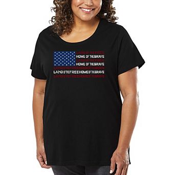 Women's Plus Size Word Art T-shirt - Land of the Free American Flag