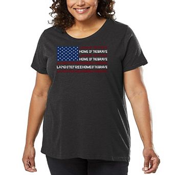 Women's Plus Size Word Art T-shirt - Land of the Free American Flag