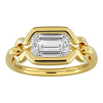 Stella Grace Sterling Silver 2 Carat T.W. Lab-Grown Diamond Emerald-Cut Bezel Cathedral Ring
