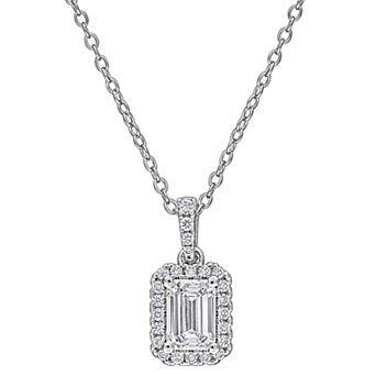 Stella Grace Sterling Silver 1 Carat T.W. Lab-Grown Diamond Emerald-Cut & Round Pendant Necklace