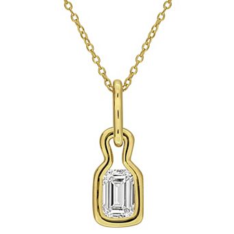 Stella Grace Sterling Silver 2 Carat T.W. Lab-Grown Diamond Emerald-Cut Bezel Drop Pendant Necklace