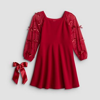 Girls 4-6x Speechless 2 pc Long Sheer Sleeve Dress & Hair Bow Set