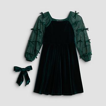 Girls 4-6x Speechless 2 pc Sheer Long Sleeve Dress & Hair Bow Set