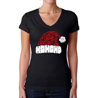 Paw Print Santa Hat - Women's Word Art V-Neck T-Shirt