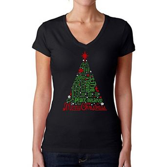 Holiday Christmas Tree - Women's Word Art V-Neck T-Shirt