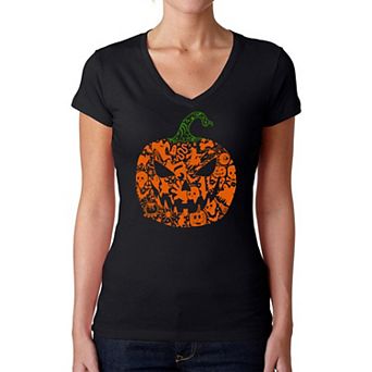 Halloween Pumpkin - Women's Word Art V-Neck T-Shirt
