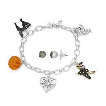 Napier Polished Halloween Charm Bracelet & Earring Set