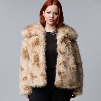 Plus Size Simply Vera Vera Wang Collared Faux Fur Jacket