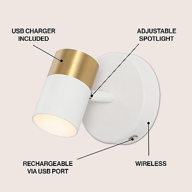 Paola 6" 1-Light Adjustable Head Integrated Dimmable LED Rechargeable Wall Spotlight, Touch Sensor