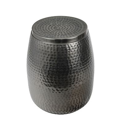 Merida Modern Rustic Hammered Metal Drum Storage Side Table with Lid