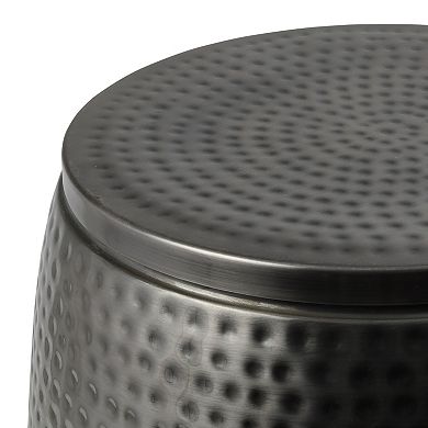 Merida Modern Rustic Hammered Metal Drum Storage Side Table with Lid