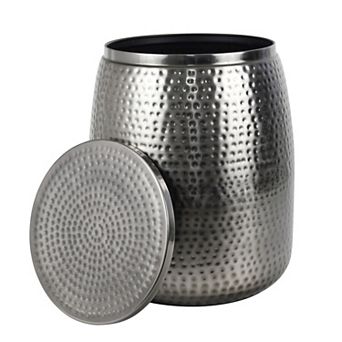 Merida Modern Rustic Hammered Metal Drum Storage Side Table with Lid
