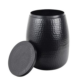 Merida Modern Rustic Hammered Metal Drum Storage Side Table with Lid