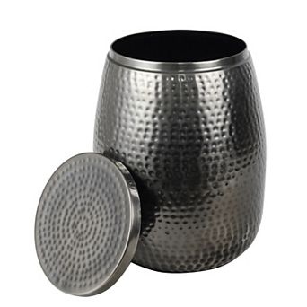 Merida Modern Rustic Hammered Metal Drum Storage Side Table with Lid
