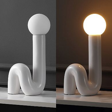 Katya 18" Scandinavian Minimalist Ceramic Spiral Tube LED Table Lamp