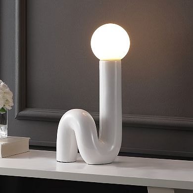 Katya 18" Scandinavian Minimalist Ceramic Spiral Tube LED Table Lamp