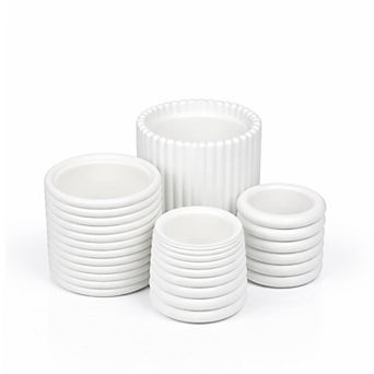 Silas Handmade Concrete Fluted Sculptural Cylinder Planter Set with Drainage Holes (Set of 4)