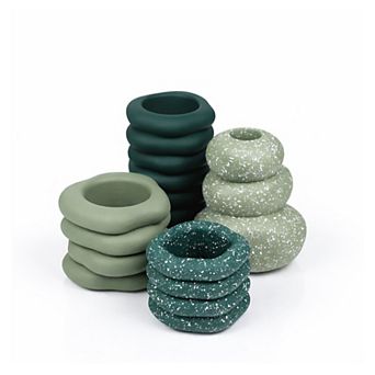 Hollis Modern Minimalist Handmade Concrete Stacked Ring Planter Set with Drainage Holes (Set of 4)