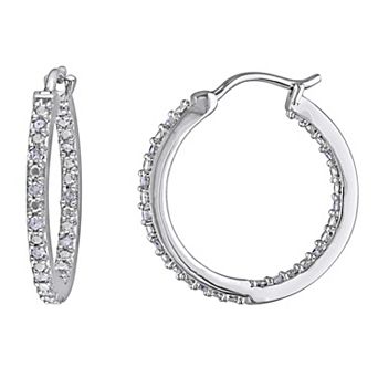 Stella Grace Sterling Silver 1/4 Carat T.W. Diamond Round Shared Prong Hoop Earrings
