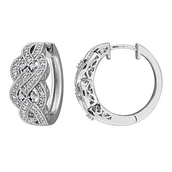 Stella Grace Sterling Silver 1/5 Carat T.W. Diamond Round Pave & Prong Hoop Earrings