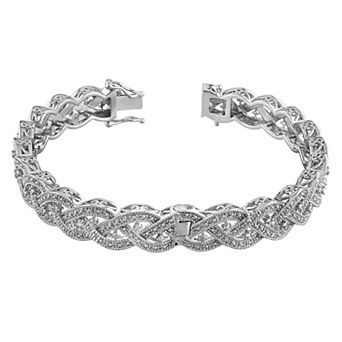 Stella Grace Sterling Silver 1/4 Carat T.W. Diamond Round Pave & Prong Bangle Bracelet