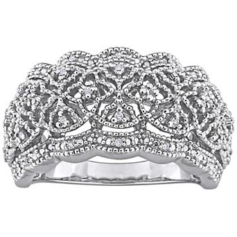 Stella Grace Sterling Silver 1/10 Carat T.W. Diamond Round Vintage Pave & Prong Ring