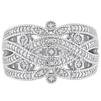 Stella Grace Sterling Silver 1/10 Carat T.W. Diamond Woven Round Pave Vintage Ring