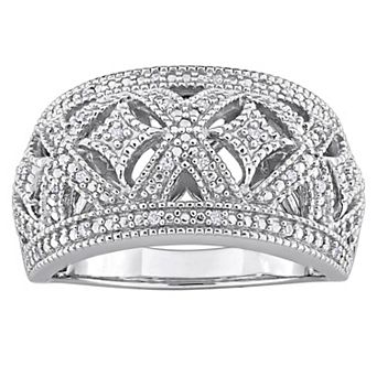 Stella Grace Sterling Silver 1/10 Carat T.W. Diamond Silhouette Round Pave Vintage Ring