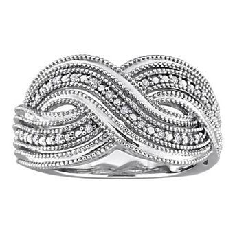 Stella Grace Sterling Silver 1/10 Carat T.W. Diamond Infinity Round Pave Bypass Ring