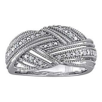 Stella Grace Sterling Silver 1/8 Carat T.W. Diamond Round Pave Crisscross Ring