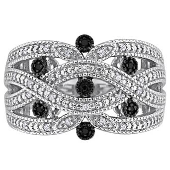 Stella Grace Sterling Silver 1/10 Carat T.W. Diamond Round Pave Crisscross Cocktail Ring