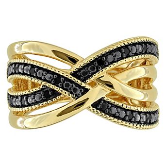 Stella Grace Sterling Silver 1/10 Carat T.W. Black Diamond Round Crisscross Ring